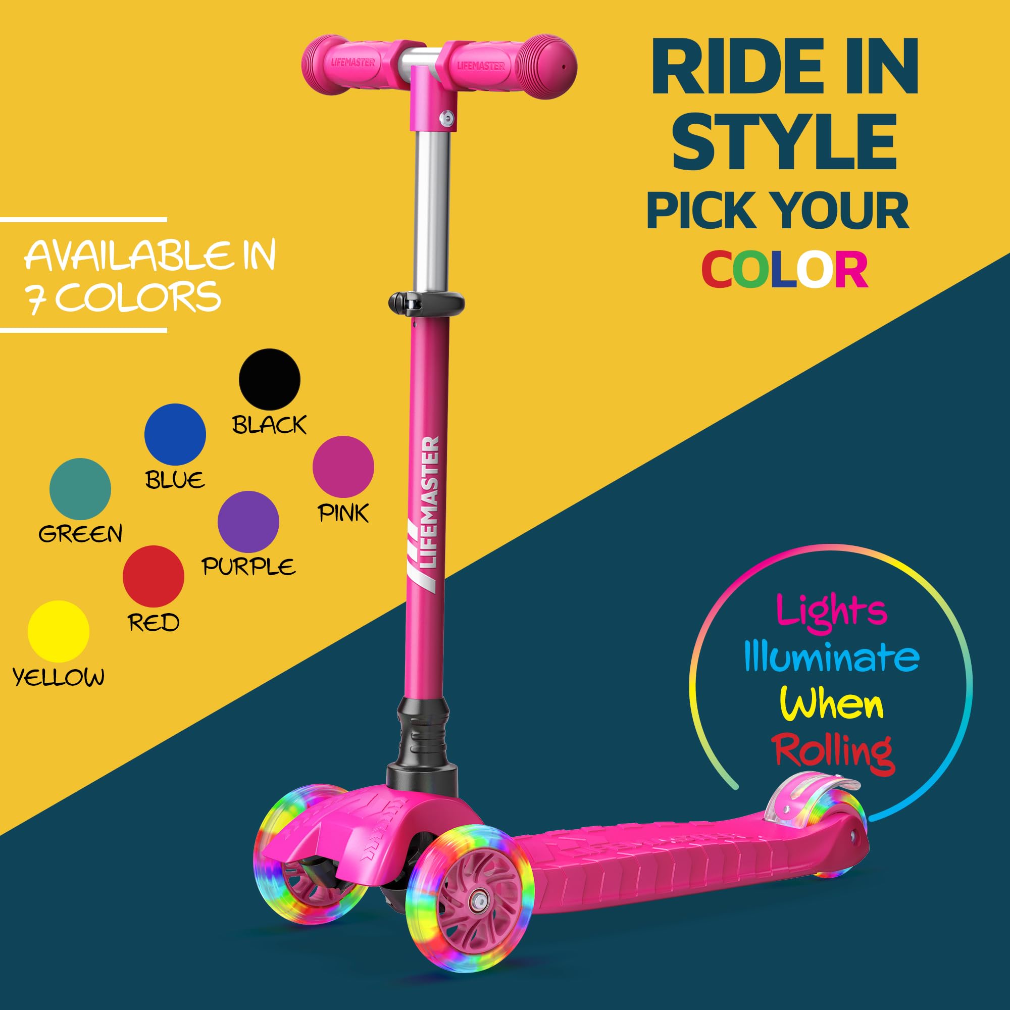 Lifemaster Kids Scooter warranty and safety tested in pink.