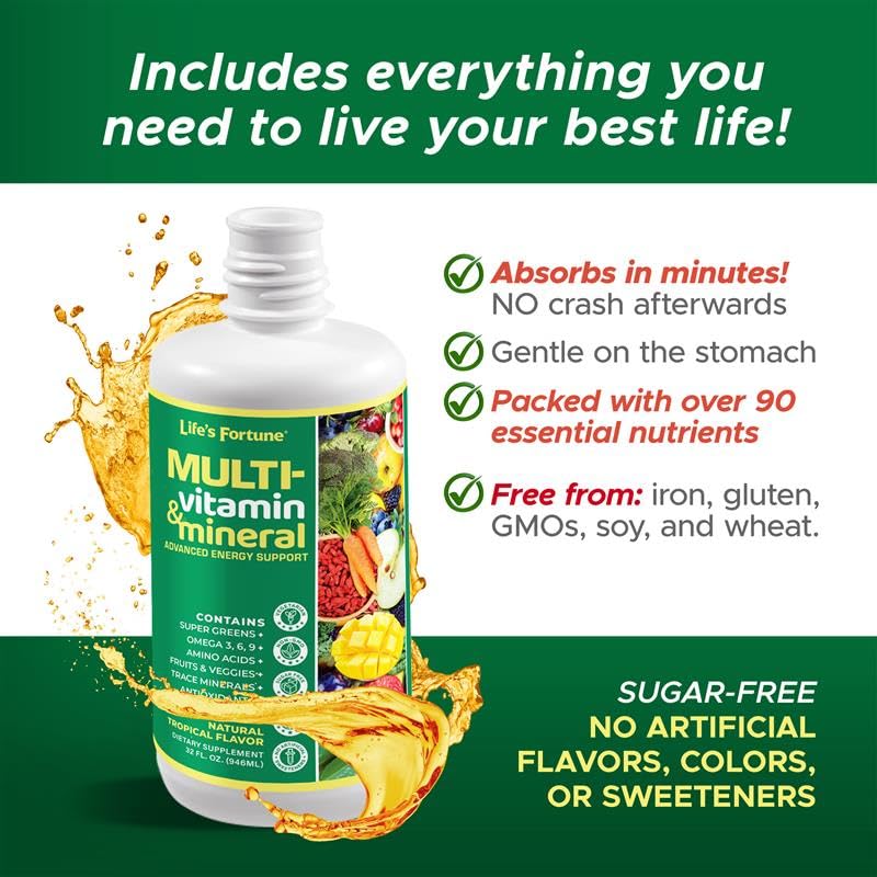 Life's Fortune liquid ingredients icon reveals vitamins, minerals, and amino acids for wellness support.
