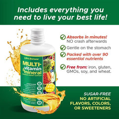 Life's Fortune liquid ingredients icon reveals vitamins, minerals, and amino acids for wellness support.