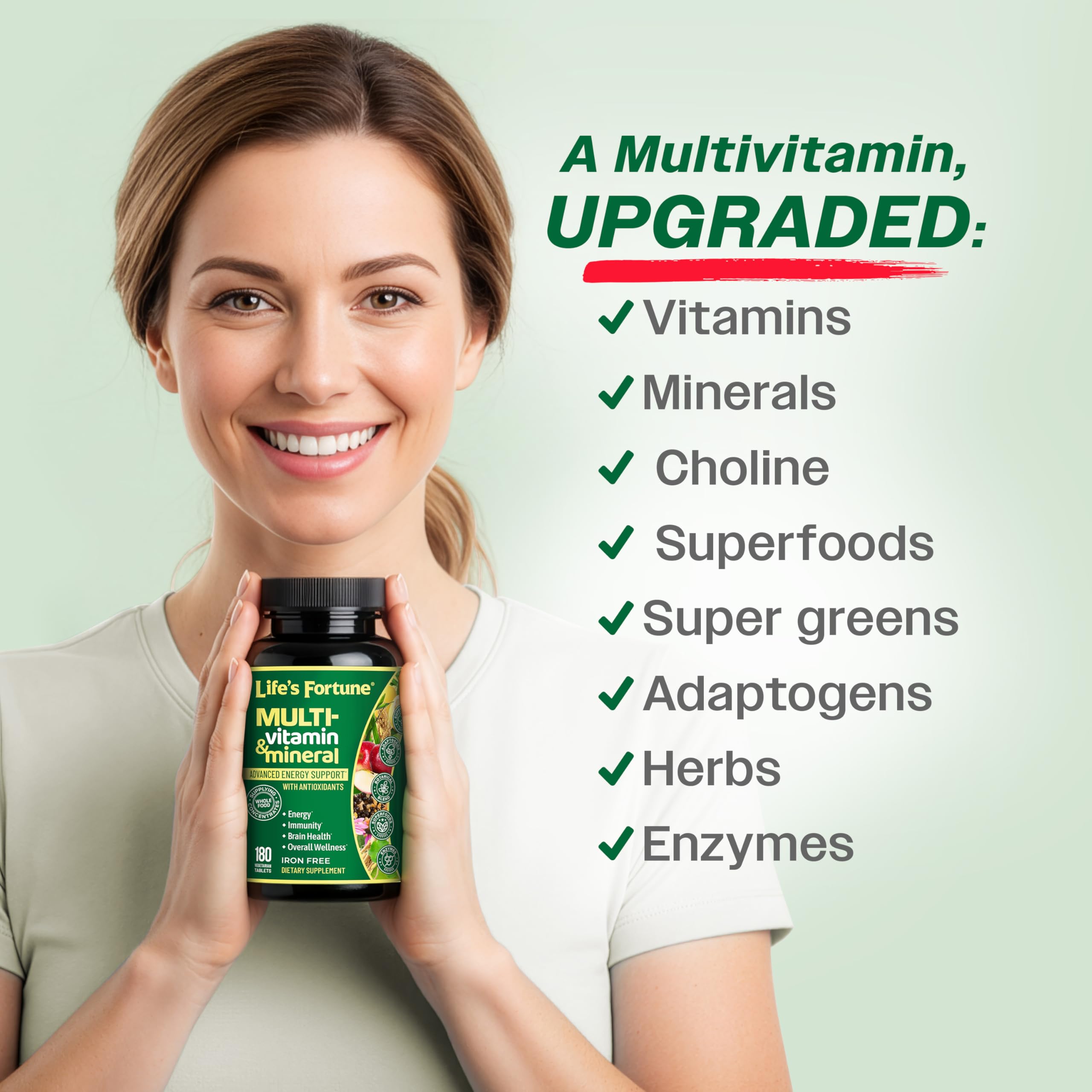 Life's Fortune spirulina-wheat-grass nutrients close-up indicates plant-based balance