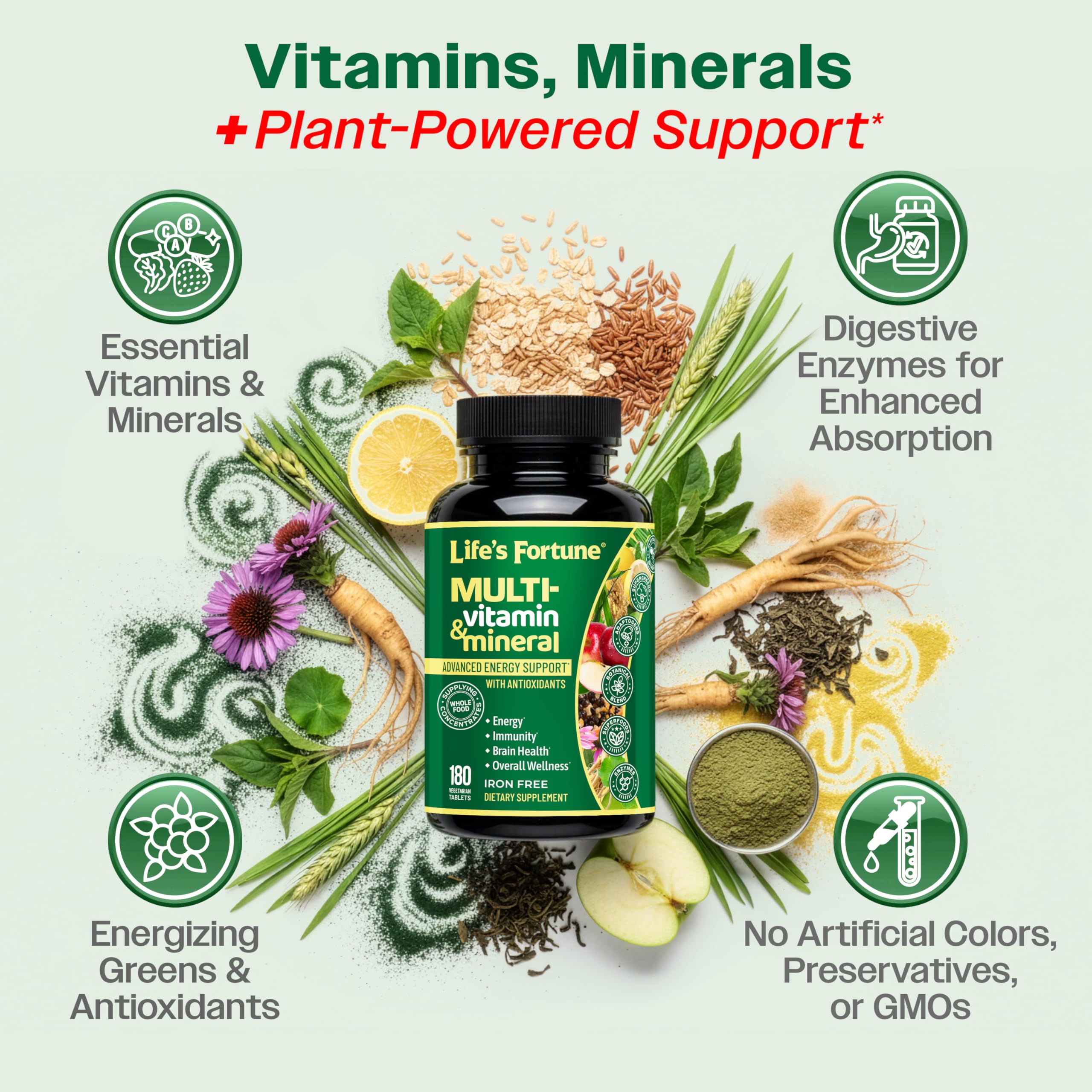 Life's Fortune vegetarian tablets pack on shelf for iron-free daily nutrition