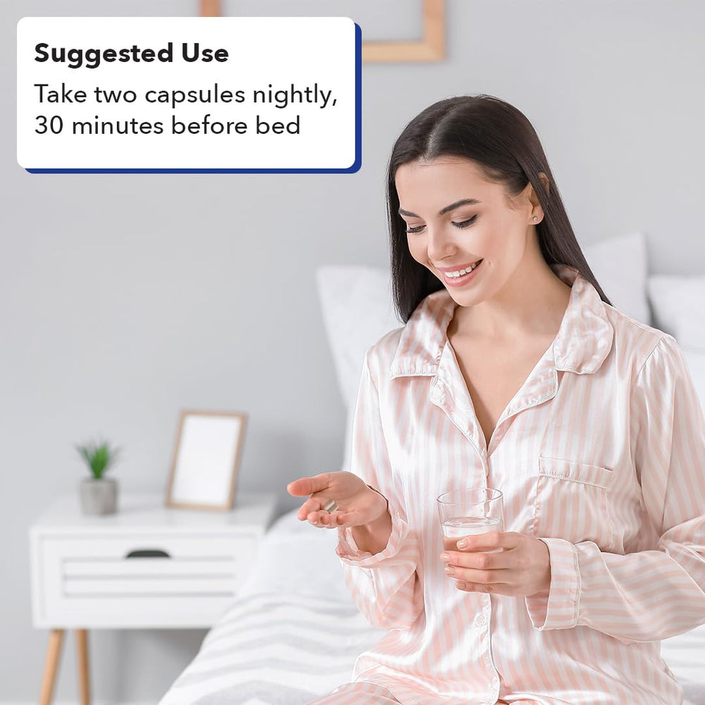 LifeSeasons Rest-ZZZ dosage setup showing two capsules, easy to use.
