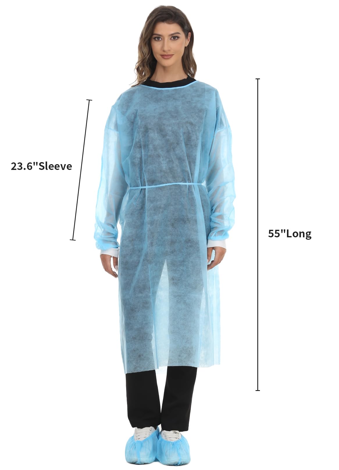 LIFESOFT long-sleeve gown worn to illustrate breathable, flexible fit