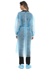LIFESOFT universal-size gown laid flat with 55-inch length and 23.6-inch sleeves