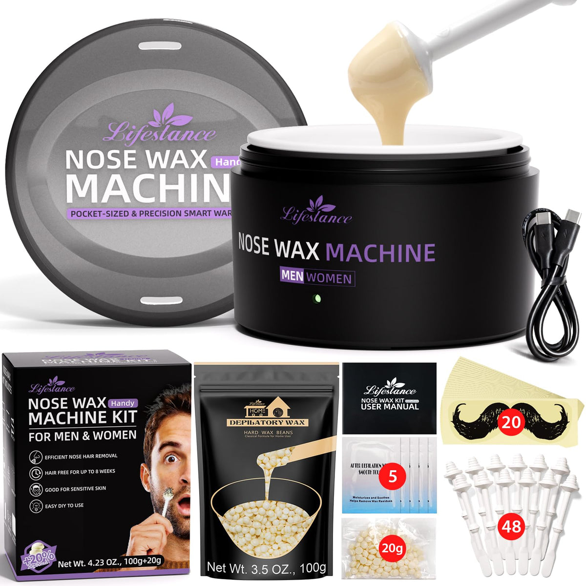 Lifestance Nose Wax Kit main unit for at-home grooming with compact design.