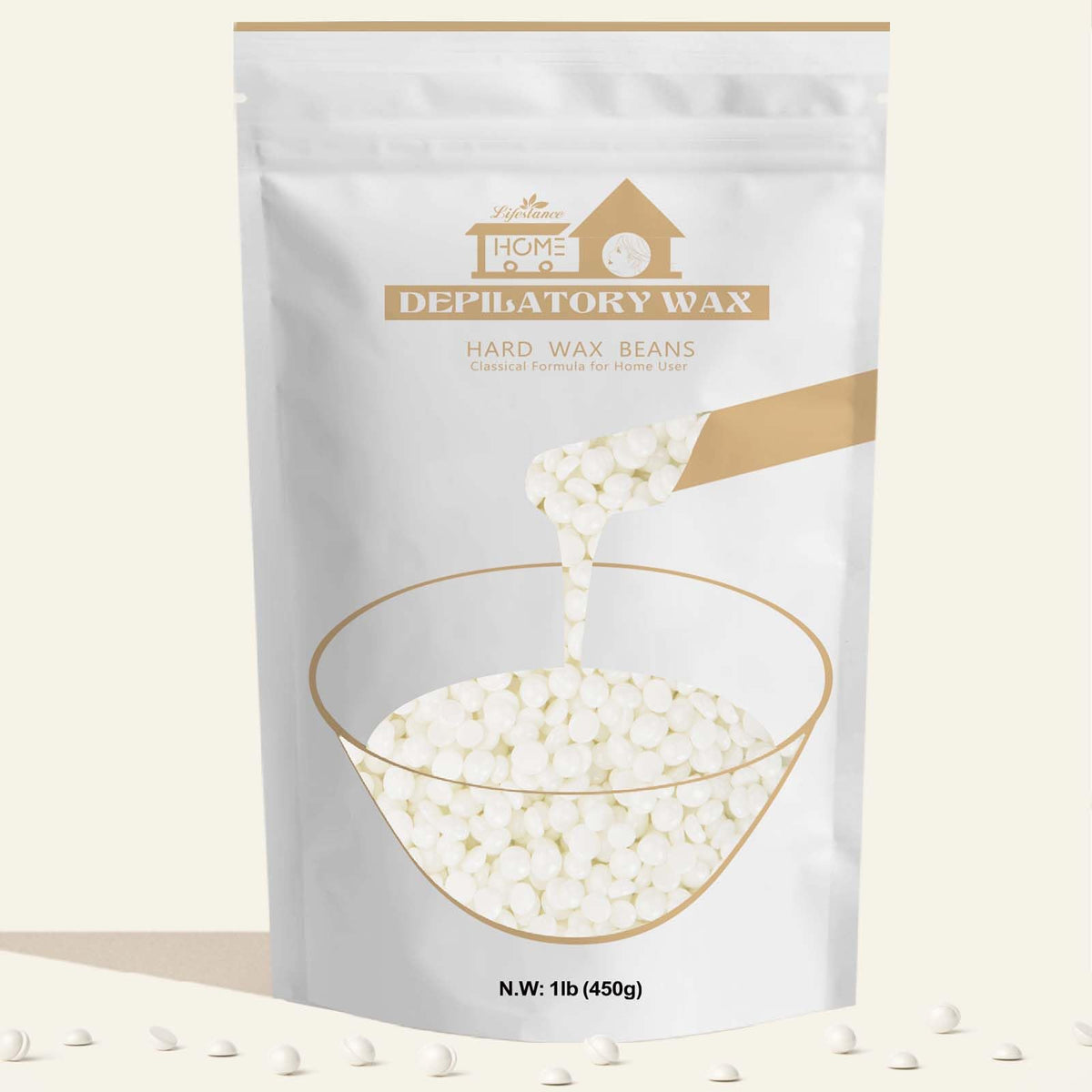 Lifestance Pearl White Wax Beads 1lb close-up, smooth texture for sensitive skin.