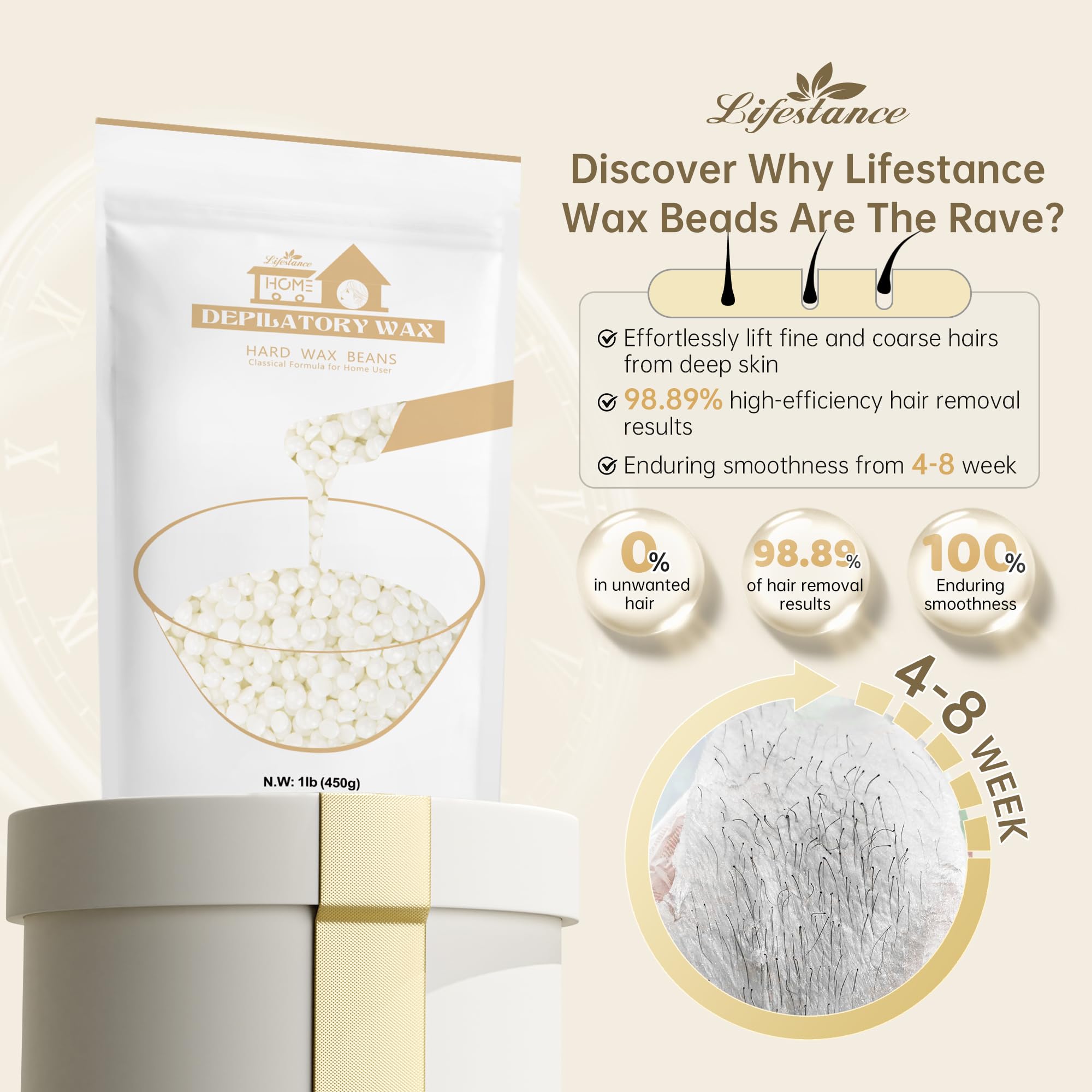 Lifestance unscented wax beads for face and eyebrows, fragrance-free and gentle.