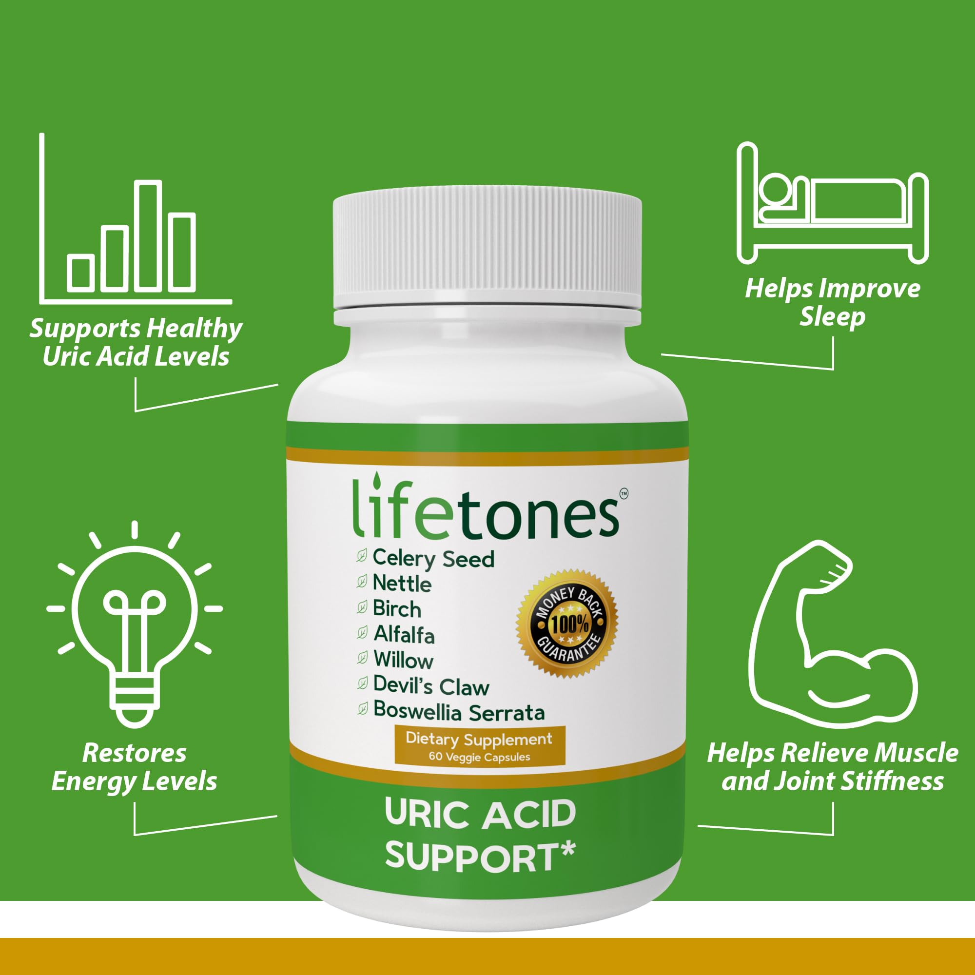 Life Tones Uric Acid formula label with celery seed and nettle