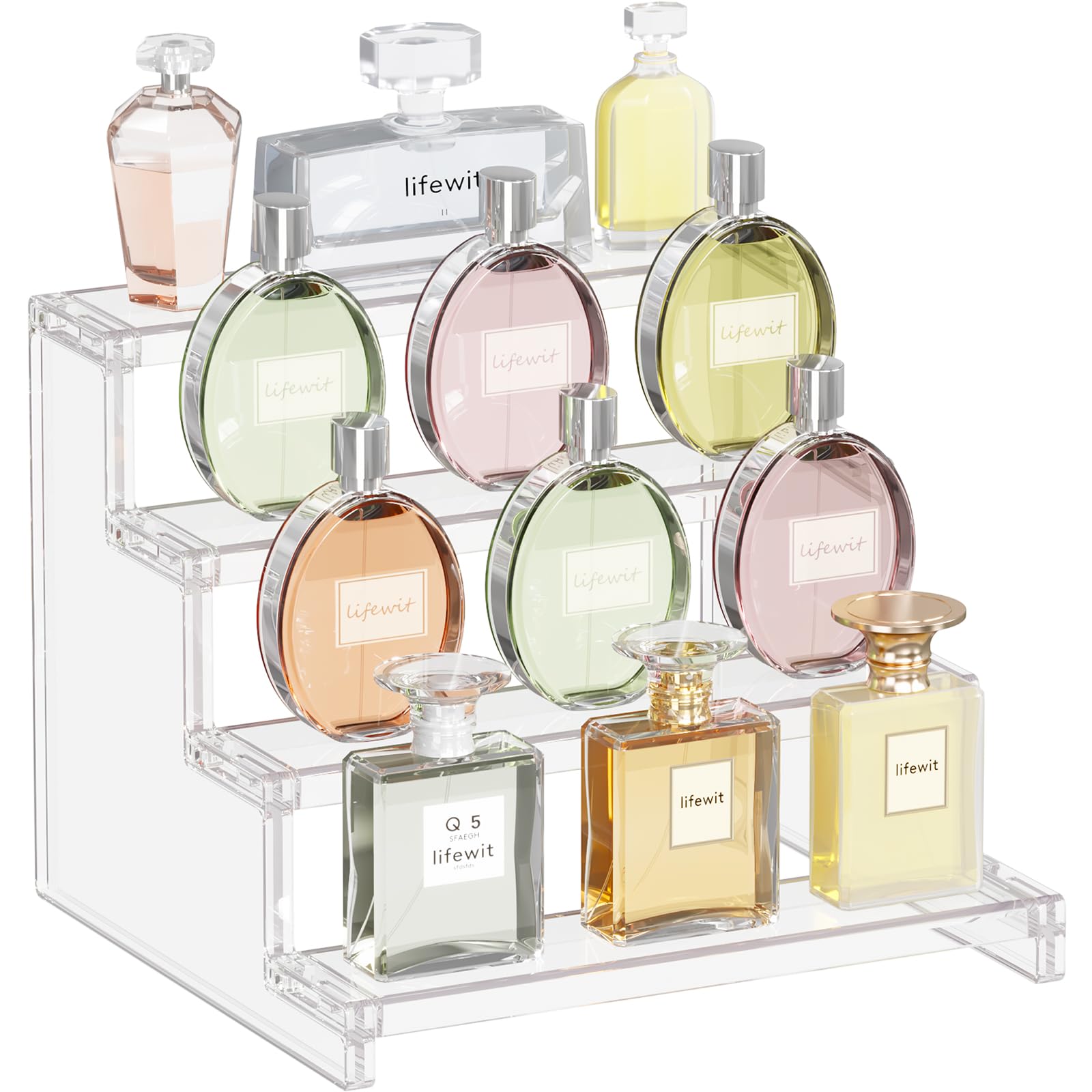 Lifewit perfume organizer assembly on a vanity showing tool-free setup