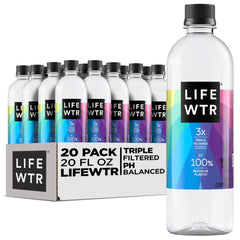 LIFEWTR premium purified water bottle with label art showcasing emerging artists for inspiration.