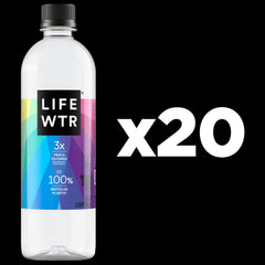LIFEWTR bottle close-up highlighting electrolyte-enhanced taste for refreshment.