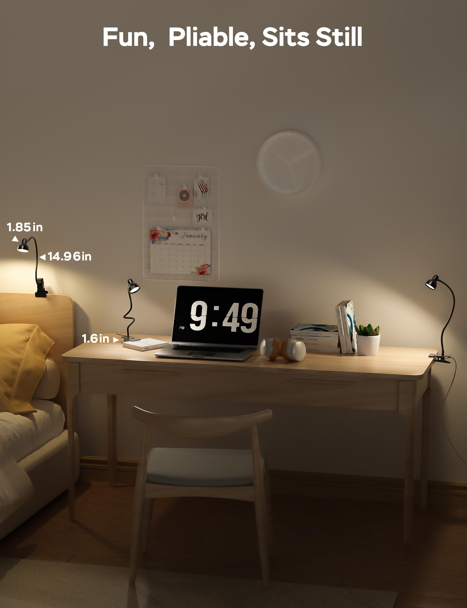 Ten brightness levels provide subtle control from dim mood lighting to bright study.