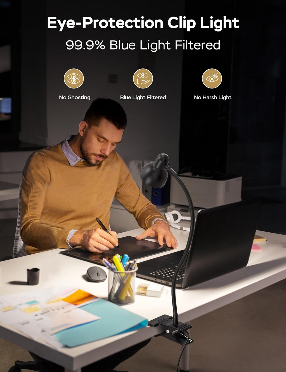 Flexible gooseneck lets you aim light precisely for late-night tasks.