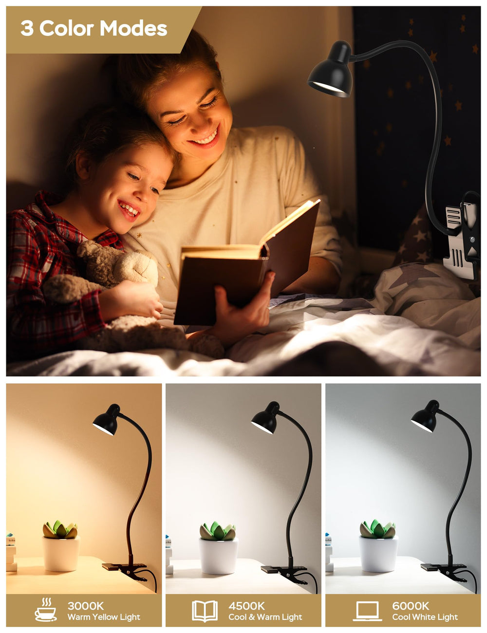 LiFMIRA with sturdy metal clamp secures to desk or headboard during work.