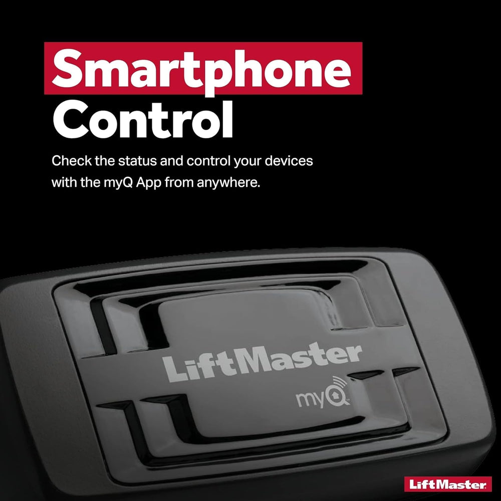 LiftMaster 828LM MyQ compatibility icon demonstrates broad device support.