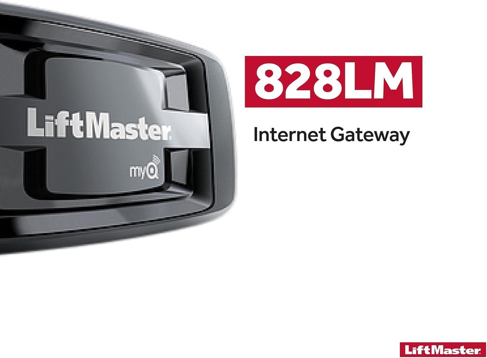 LiftMaster 828LM Security+ 2.0 logo confirms reliable compatibility with MyQ systems.