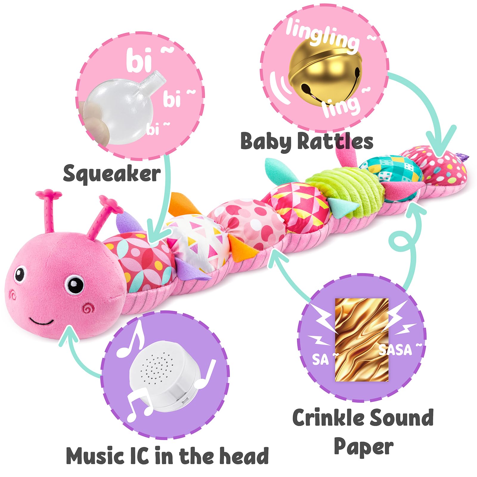 LIGHTDESIRE caterpillar rattles enhance auditory curiosity for infants