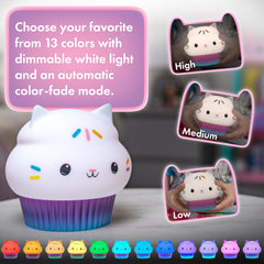 Cakey Cat lamp powered by USB-C for easy, corded setup.