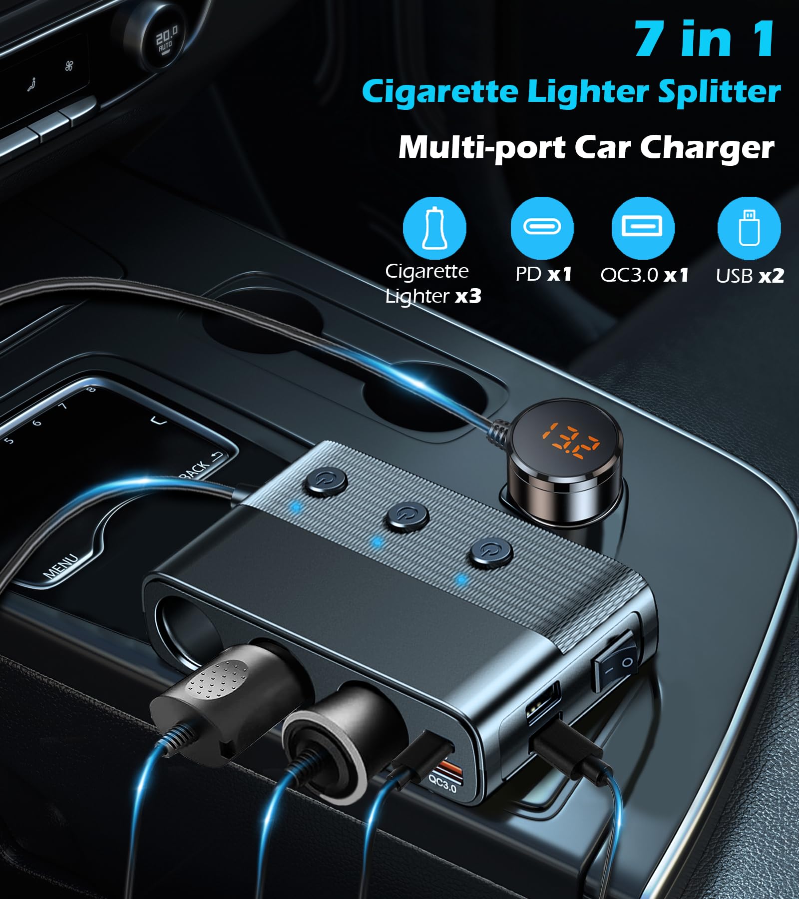 LIHAN three-socket expander increases 12V/24V power options while driving.