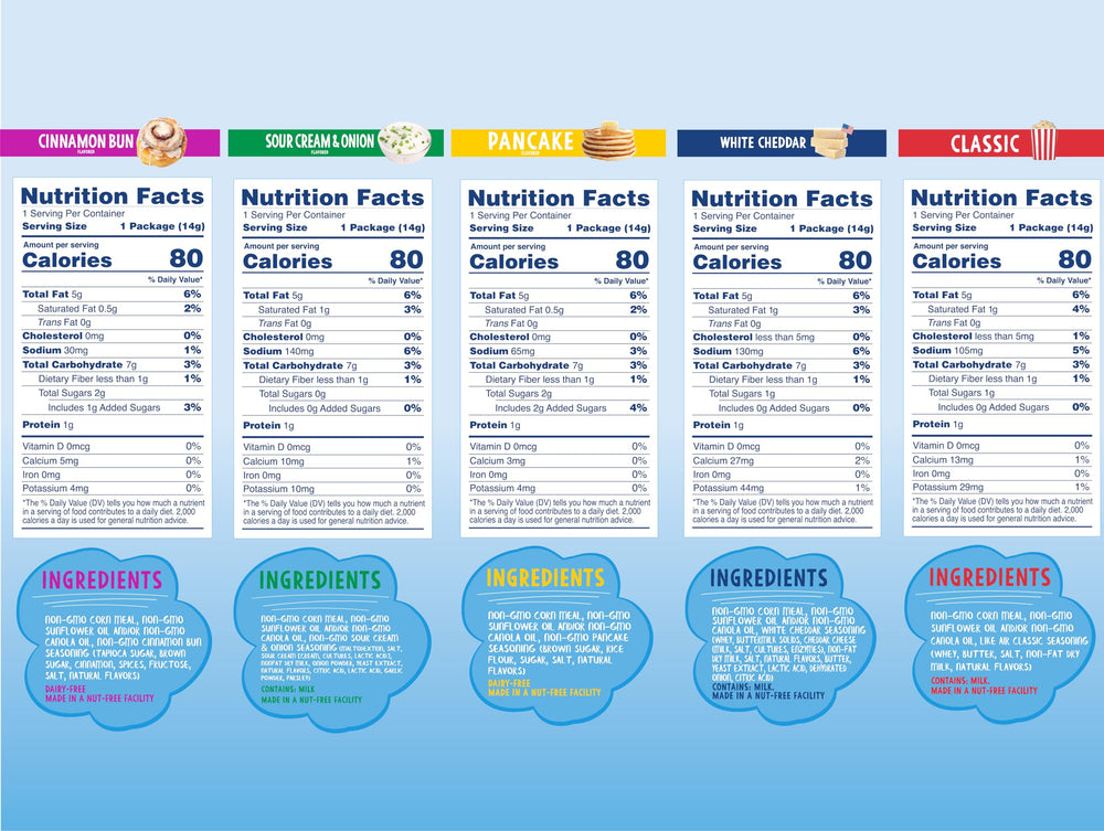 Like Air Puffcorn 20 bags inside view, ideal for lunchboxes and office snacking.
