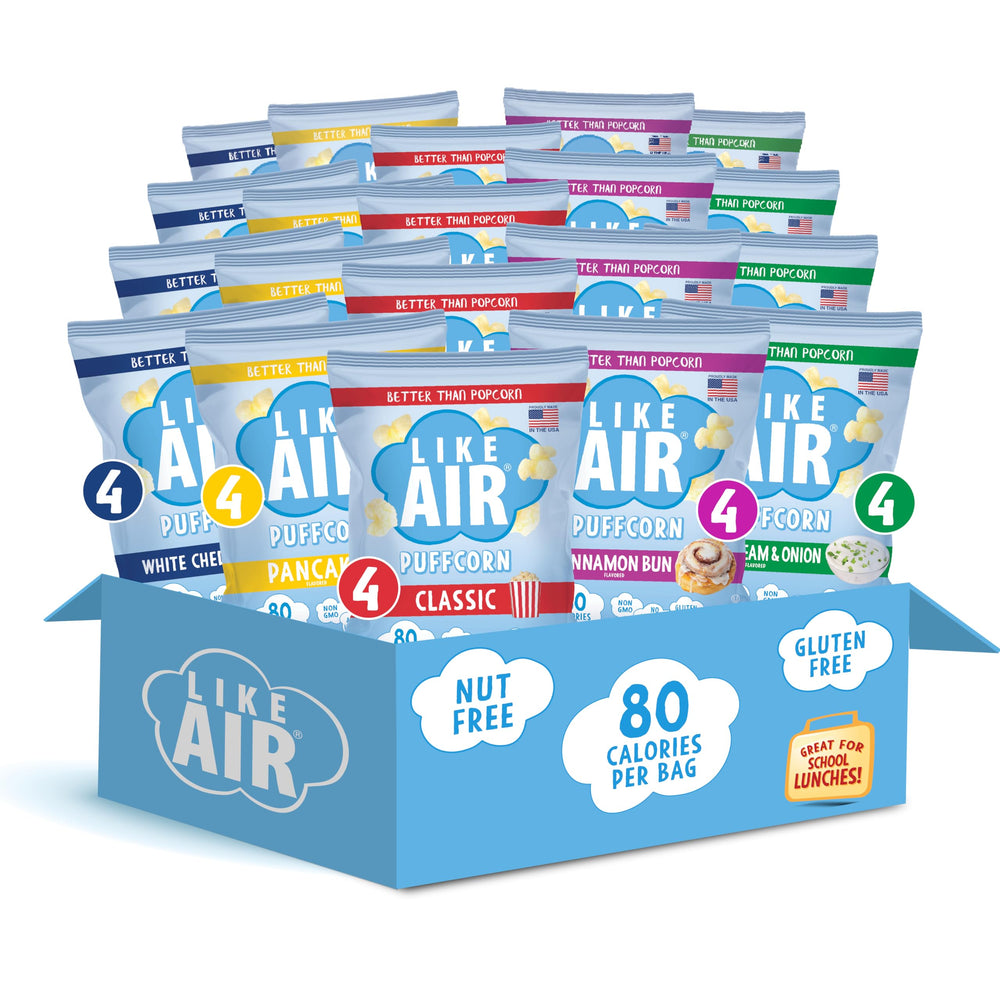 Like Air Puffcorn 5 Flavor Pack front view highlights on-the-go snack variety.