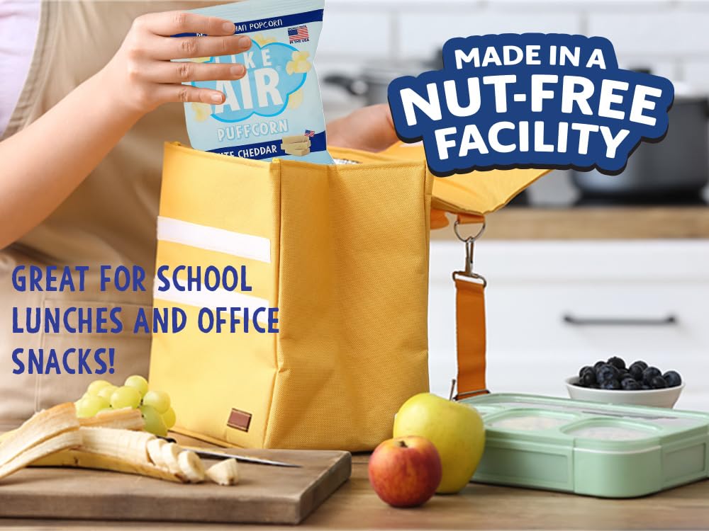 Like Air Puffcorn Classic bag indicates hull-free snacking for kids and braces.