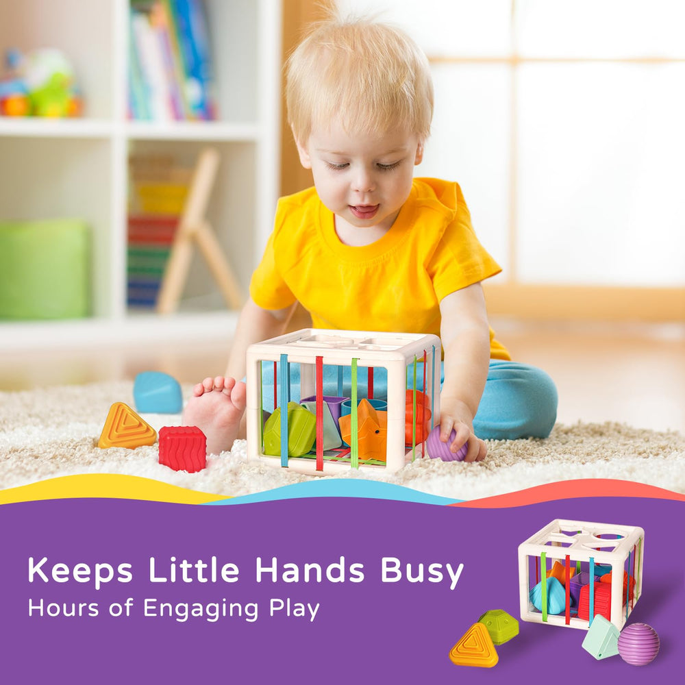 LiKee shape sorter pieces arranged with colors to aid early sorting skills.