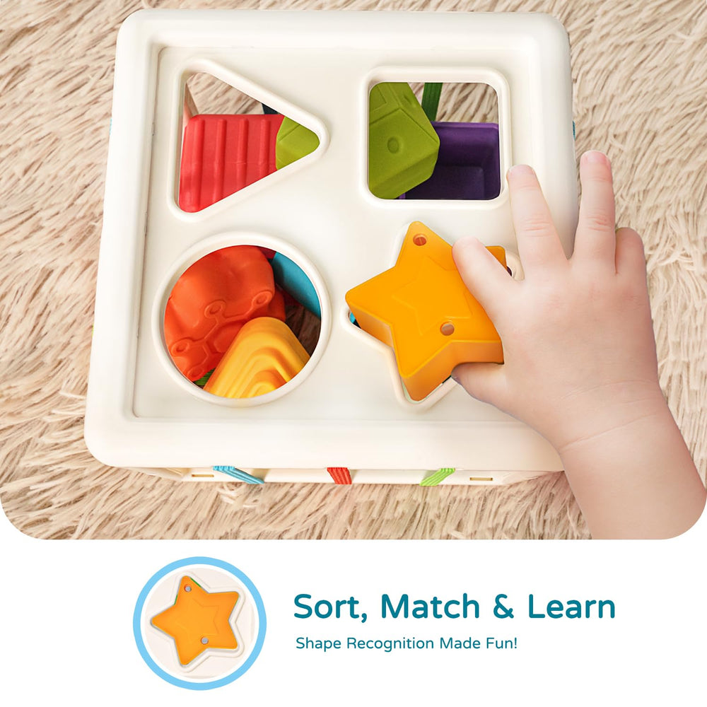 LiKee Shape Sorter blocks closeup showing varied textures for tactile exploration.