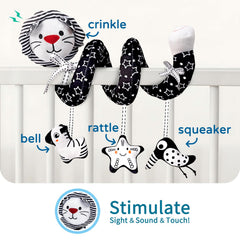 LiKee Spiral Car Seat Toy securely attaches to crib or car seat for steady play