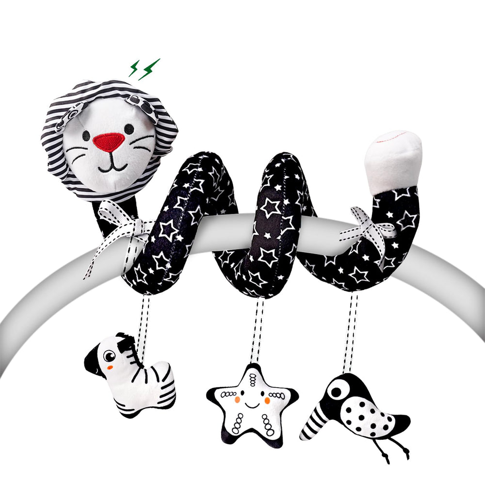 LiKee Spiral Car Seat Toy with black-contrast visuals for stroller play
