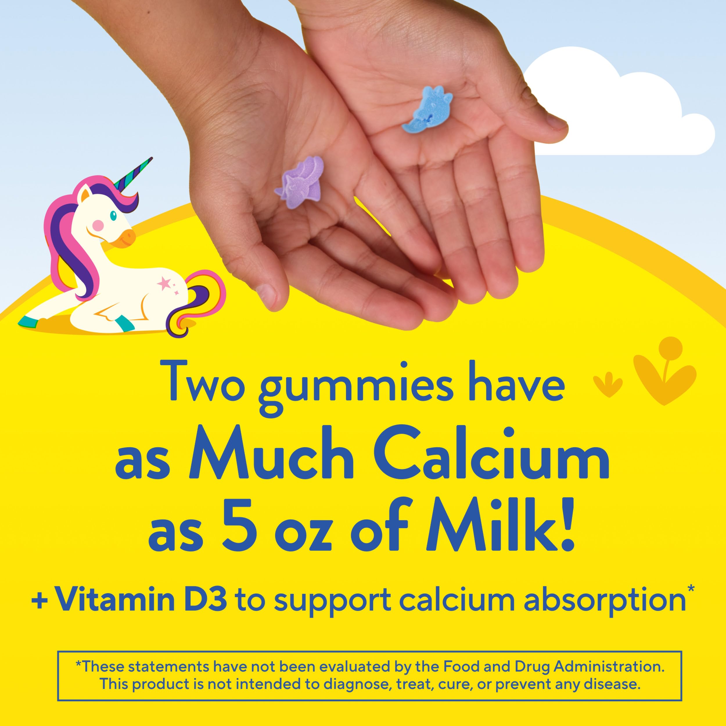 Lil Critters Bone Support dragon and unicorn shapes with fruity flavors for daily intake.