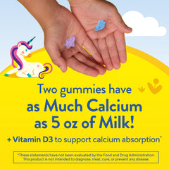 Lil Critters Bone Support dragon and unicorn shapes with fruity flavors for daily intake.