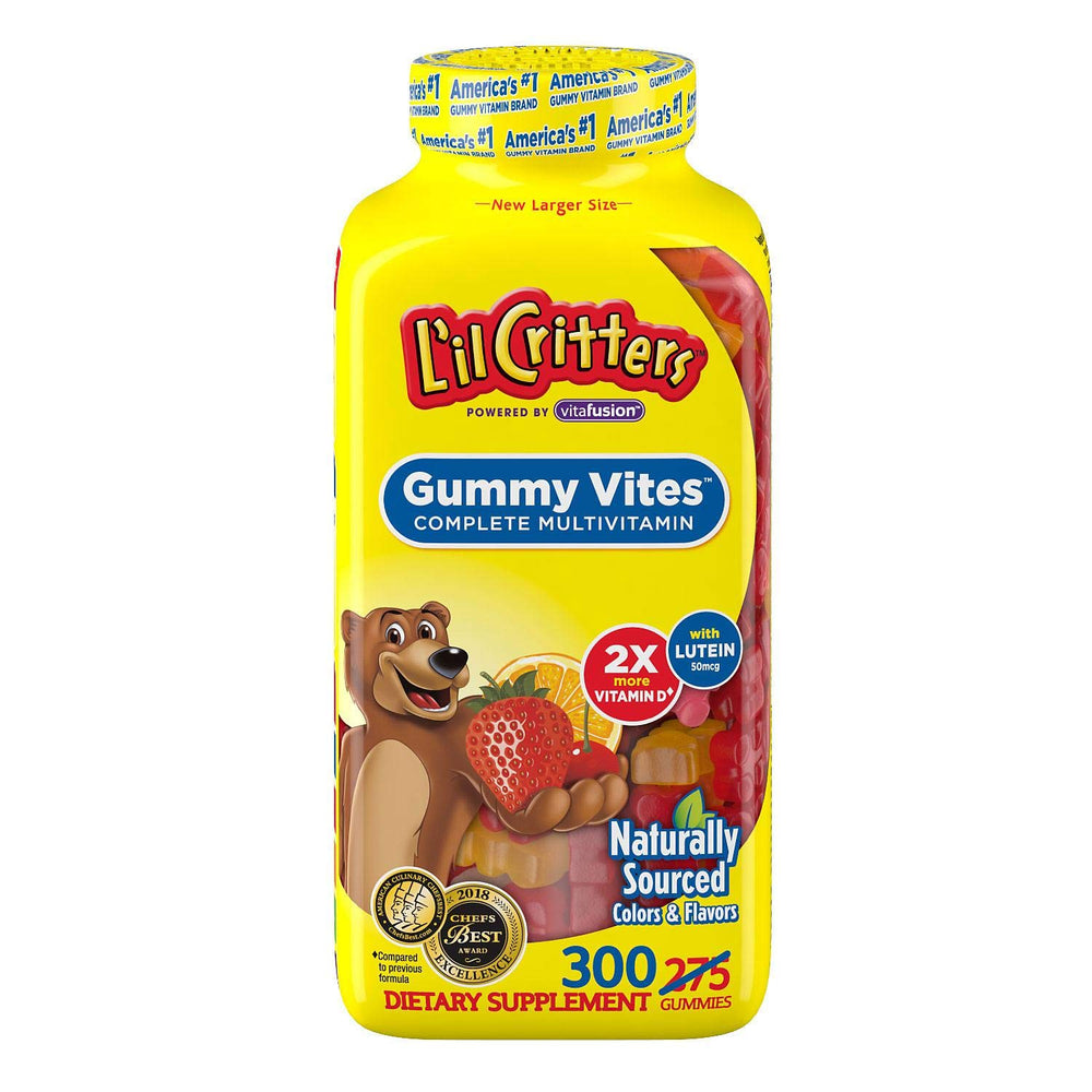 L'il Critters Gummy Vites bottle with dosage guidance for kids
