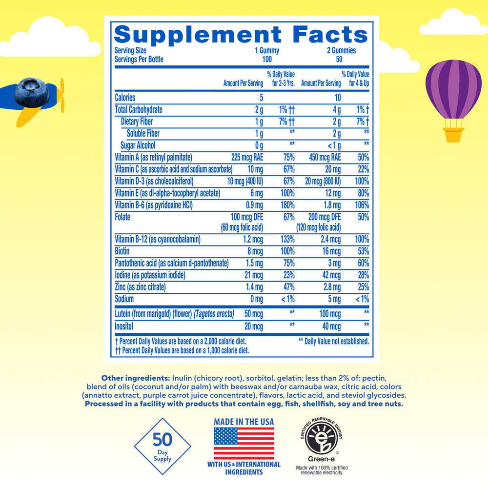 Lil Critters Gummy Vites vitamin A supports eye health imagery.