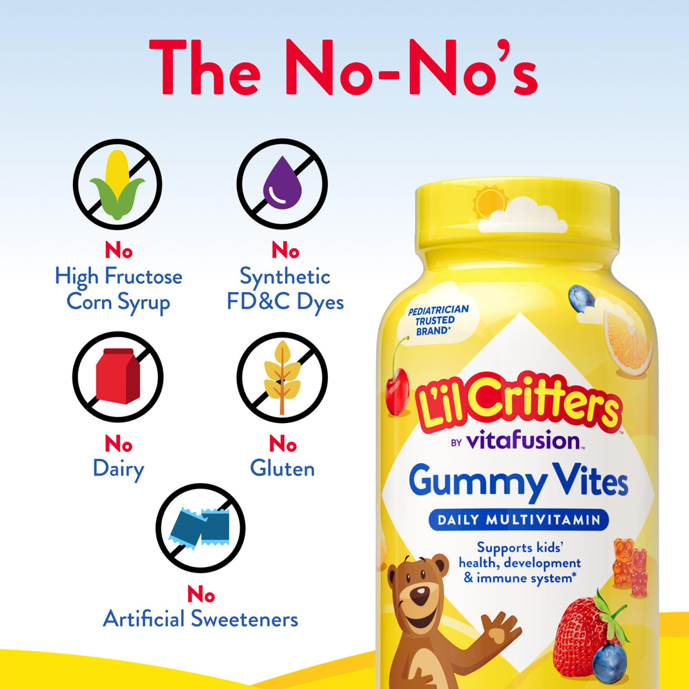 Lil Critters Gummy Vites jar displaying colorful bear vitamins