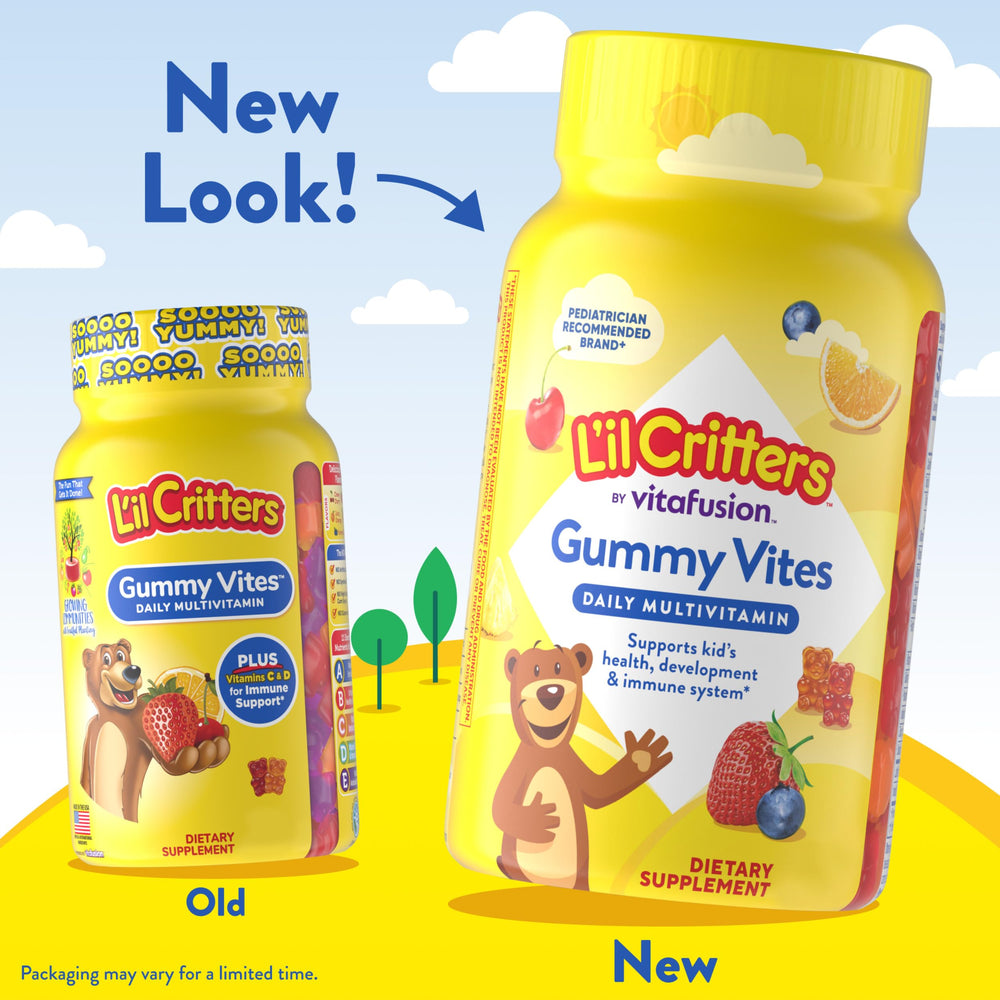 Lil Critters Gummy Vites label close-up highlighting vitamins C and D3
