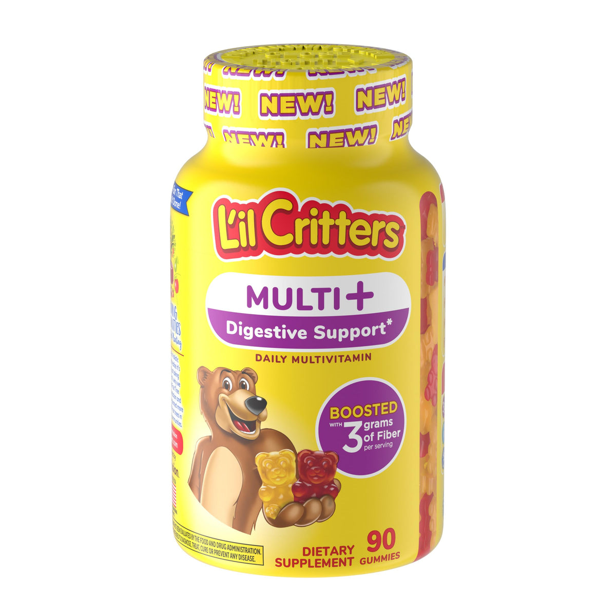 Lil Critters Multi + Digestive Support bottle with kid-friendly vitamins and fiber.