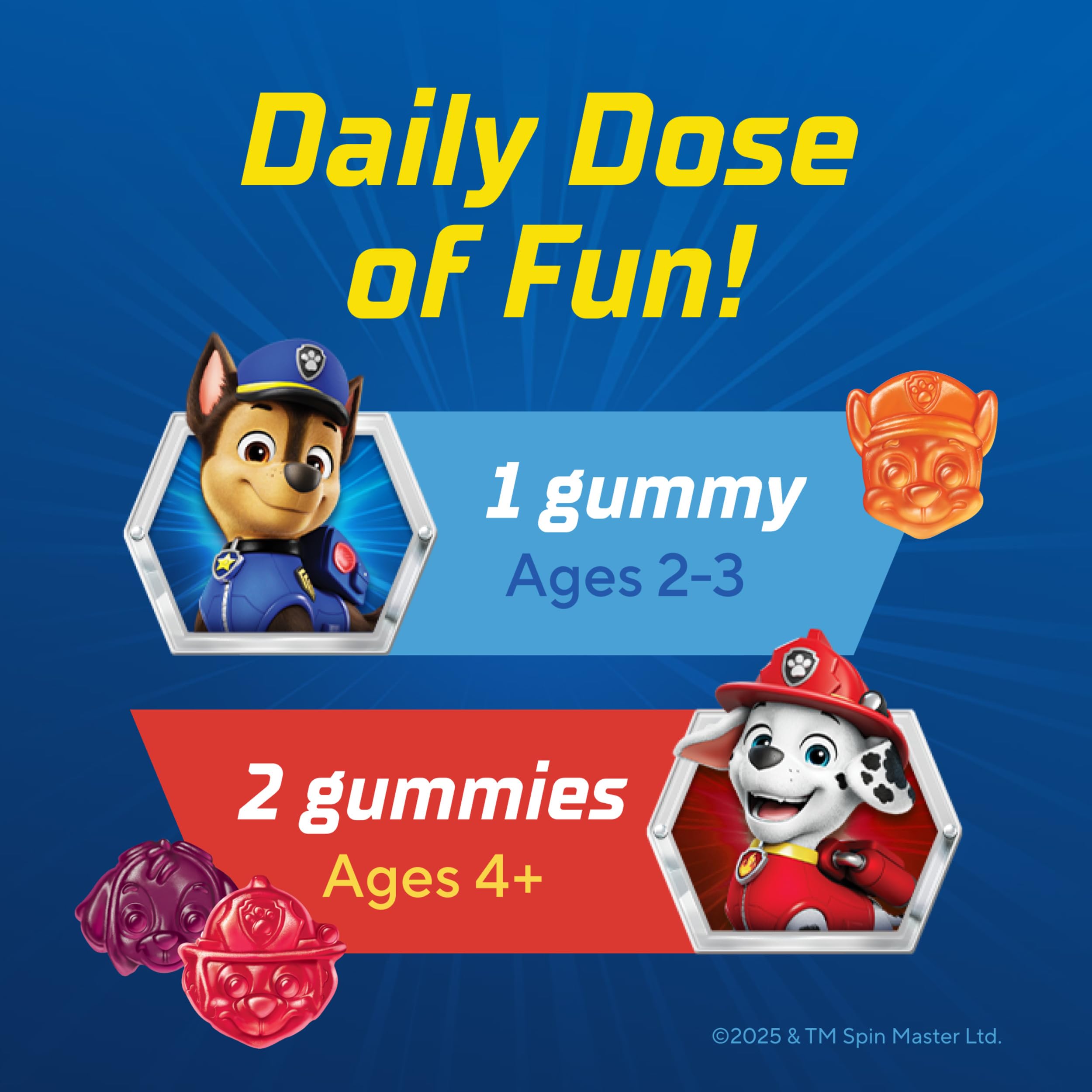 Lil Critters Paw Patrol blueberry-flavored gummy closeup suggests tasty, trusted daily nutrition.