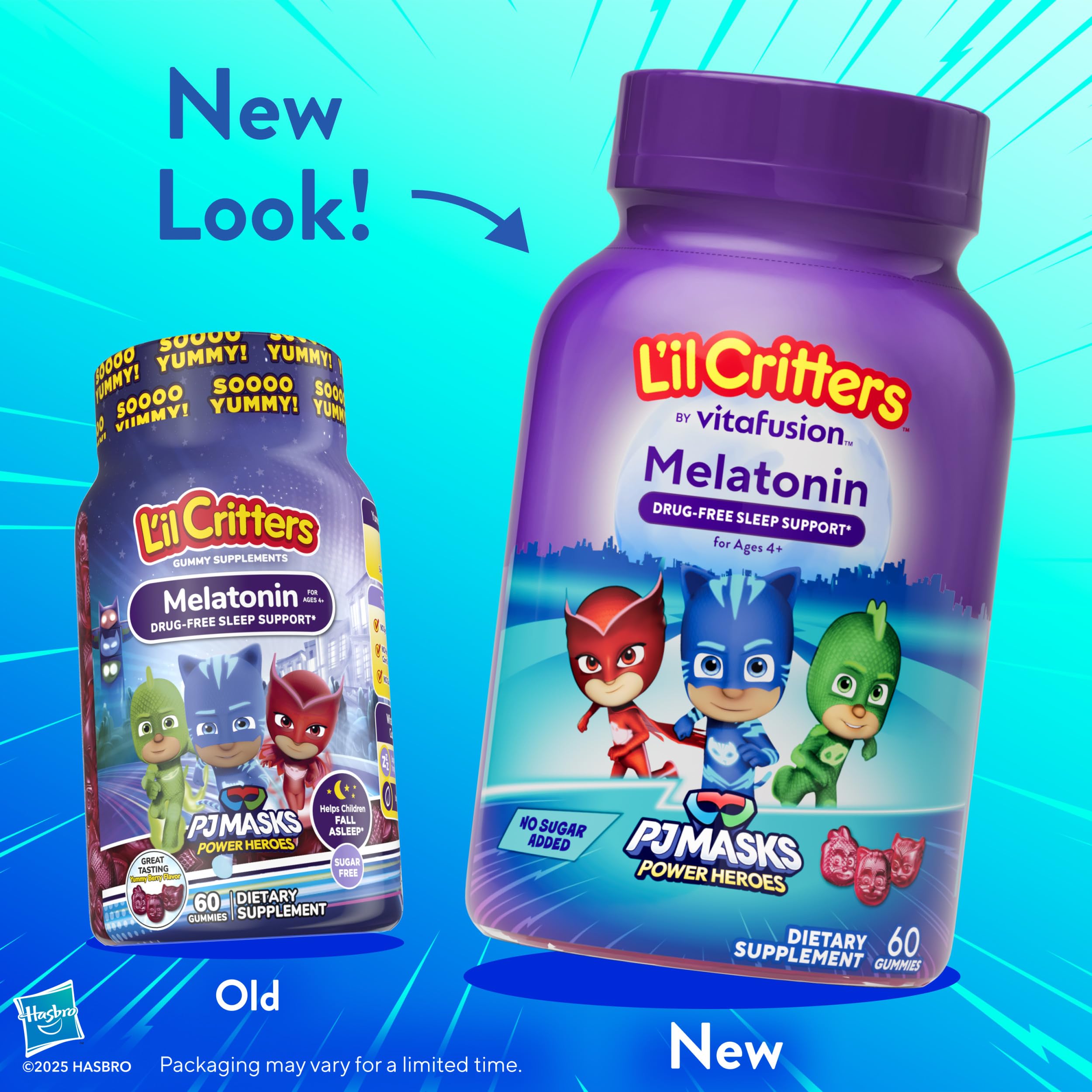 Lil Critters PJ Masks gummies display colorful packaging for kids