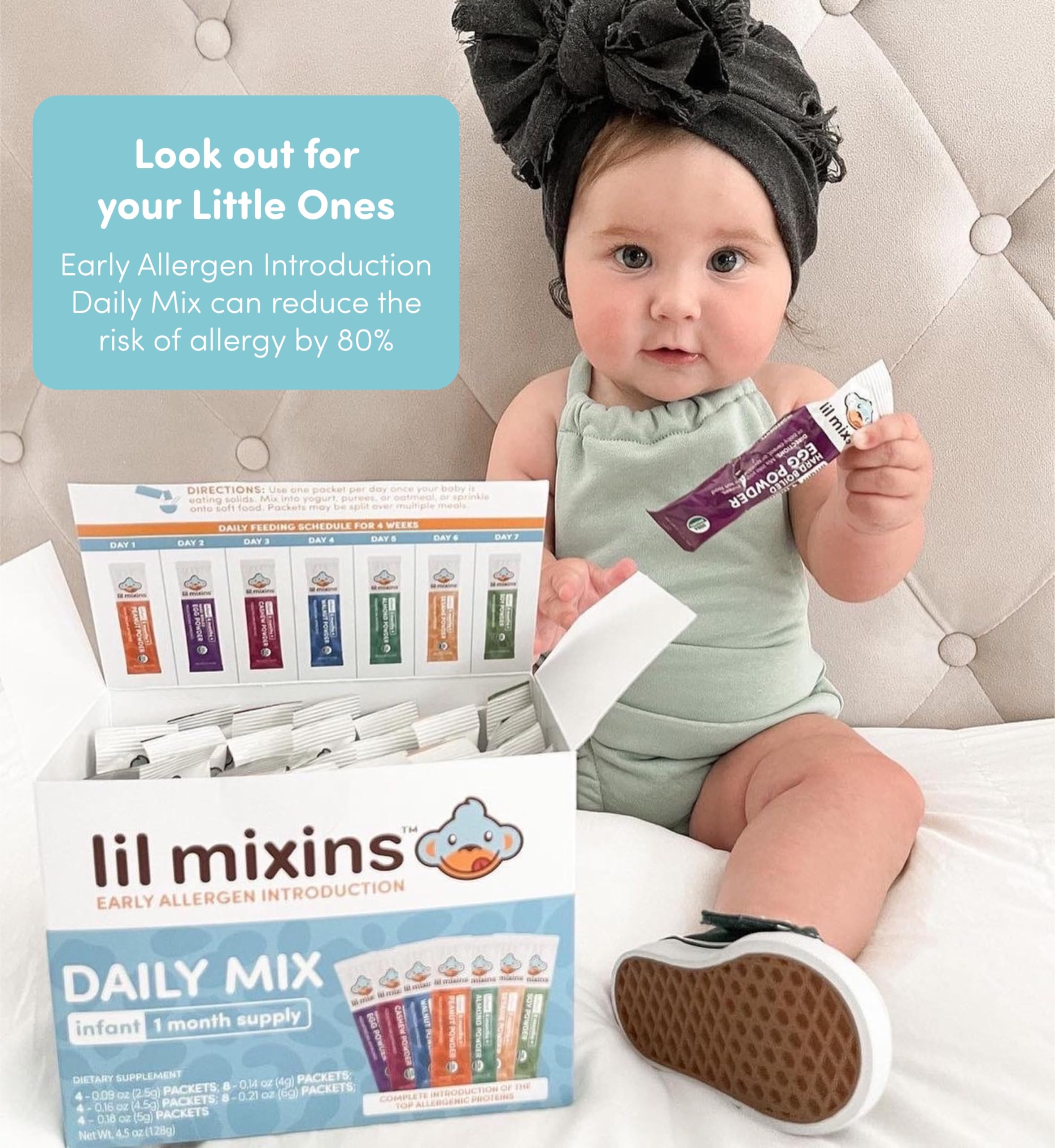 Lil Mixins age-4-to-12-months use showcases age-appropriate allergen introduction timing.