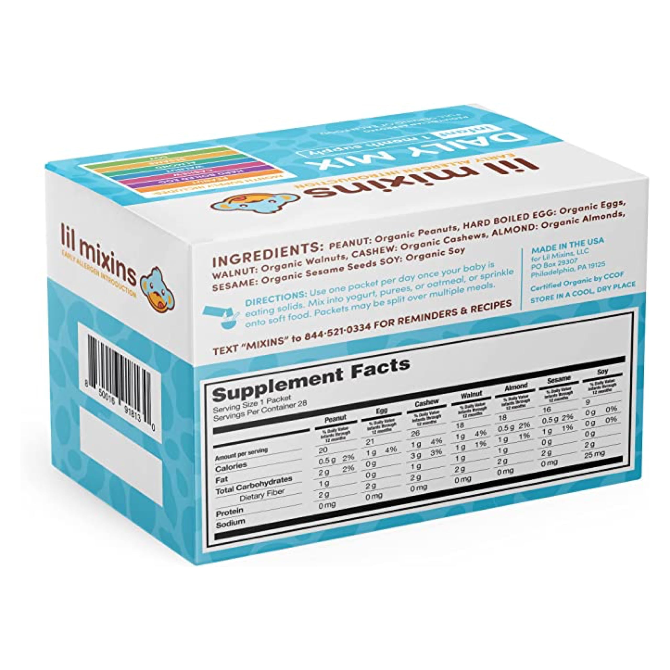 Lil Mixins safe clean-label icon shows non-GMO, sugar-free mix-ins for gentle early feeding.