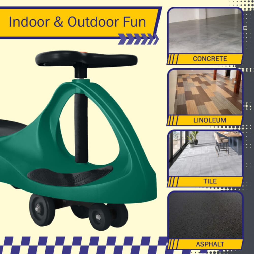 Lil' Rider Wiggle Car green color emphasizes kid-friendly outdoor excitement.