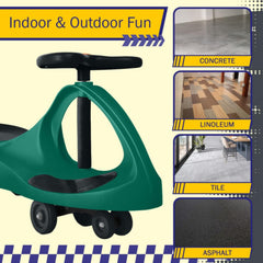 Lil' Rider Wiggle Car green color emphasizes kid-friendly outdoor excitement.