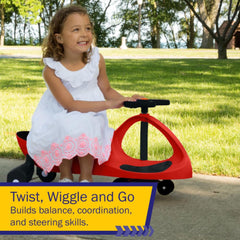 Lil' Rider Wiggle Car red driver position, secure low-base design supports balance.