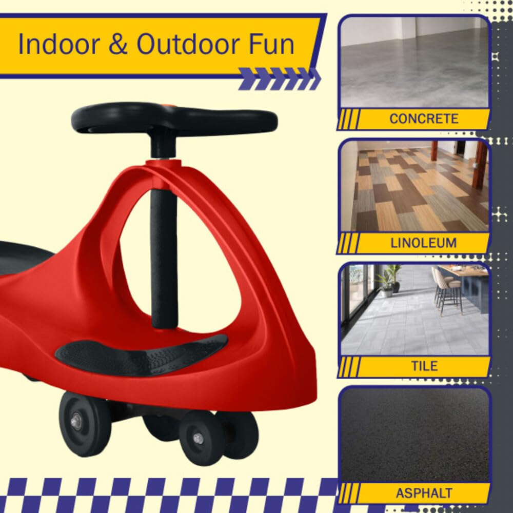 Lil' Rider Wiggle Car red indoor play, quiet setup for cozy rooms.