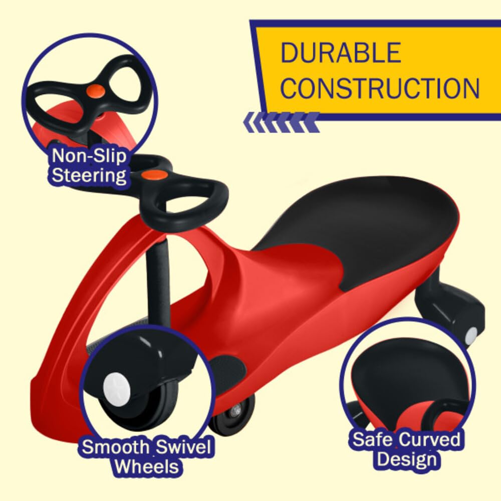 Lil' Rider Wiggle Car red side action, smooth motion for indoor and outdoor fun.