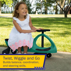Lil' Rider Wiggle Car wheels in motion show smooth, quiet, pedal-free fun.