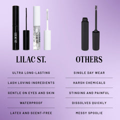 Lilac St lash wisps aligned at the lash root for natural look.