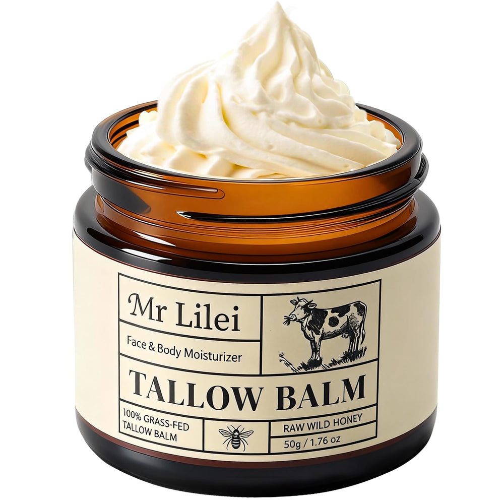 Lilei Beauty beef-tallow-balm-face-jar provides deep hydration for sensitive skin.