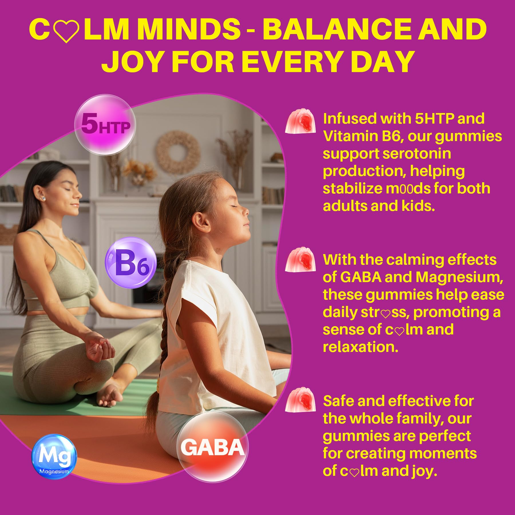 LILICARE 5HTP Gummies magnesium glycinate: promotes muscle relaxation.